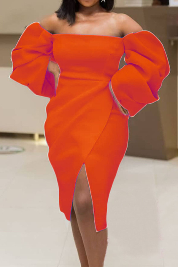 Robe irrégulière sans bretelles, asymétrique, couleur unie, rouge mandarine, élégante, Patchwork