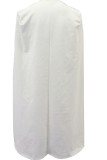 Weiße, solide, ausgehöhlte Patchwork-Oberbekleidung mit Umlegekragen