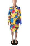 Платье-рубашка с цветным повседневным принтом в стиле пэчворк и отложным воротником Платья Платья