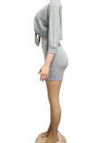 Grey Casual Solid Bandage Patchwork O Neck Half Sleeve Two Pieces