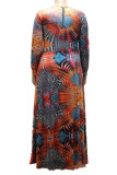 Brown Red Sexy Print Patchwork V Neck Plus Size Jumpsuits