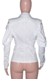 Weiße, lässige, solide Patchwork-Oberbekleidung mit V-Ausschnitt
