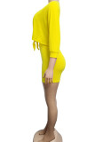 Yellow Casual Solid Bandage Patchwork O Neck Half Sleeve Two Pieces