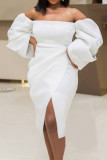 Witte elegante effen patchwork asymmetrische strapless onregelmatige jurkjurken