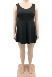 Черная сексуальная однотонная лоскутная юбка с круглым вырезом и тортом, платья больших размеров