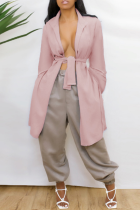 Prendas de abrigo con cuello en V sin espalda de vendaje sólido casual rosa