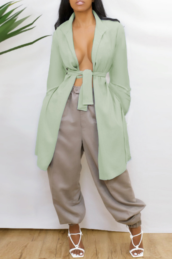 Зеленая повседневная однотонная повязка с открытой спиной и V-образным вырезом Верхняя одежда