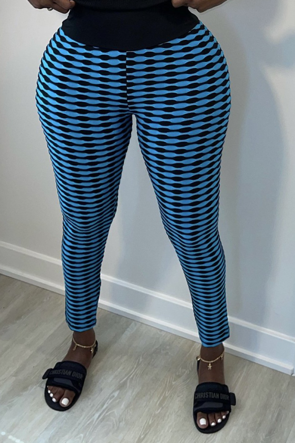 Pantalones con estampado completo de lápiz de cintura alta ajustados con retazos a cuadros sexy azules