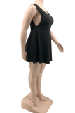 Черная сексуальная однотонная лоскутная юбка с круглым вырезом и тортом, платья больших размеров