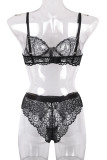 Black Sexy Solid Lace Hollowed Out Patchwork Solid Color Lingerie