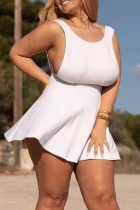 Белая сексуальная однотонная лоскутная юбка с круглым вырезом и тортом, платья больших размеров
