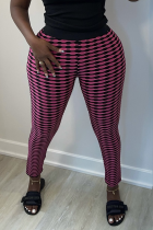 Pantalones con estampado completo de lápiz de cintura alta ajustados con retazos a cuadros sexys de color rojo rosa