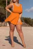 Tangerine Rouge Sexy Solide Patchwork O Cou Gâteau Jupe Robes De Grande Taille