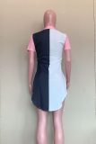 Rosa Casual Solid Patchwork Turndown-Kragen-Hemd-Kleid-Kleider