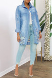 Baby Blue Fashion Casual Solid Ripped Turndown Collar Plus Размер Пальто
