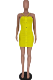 Yellow Sexy Solid Patchwork Halter Pencil Skirt Dresses