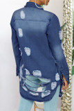 Abrigo de talla grande con cuello vuelto rasgado sólido casual de moda azul bebé