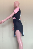 ピンク カジュアル ソリッド パッチワーク ターンダウン カラー シャツドレス ドレス