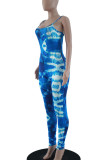 Blå Casual Print Tie Dye Patchwork Spaghetti Strap Skinny Jumpsuits