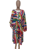 Multicolor Casual Print Patchwork O Neck Outerwear