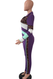 Tute skinny con colletto rovesciato patchwork solido casual viola