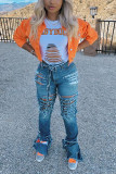 Giacca di jeans tinta unita arancione Street Style (solo giacca)