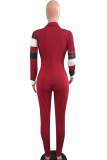 Rode casual effen skinny jumpsuits met omslagkraag