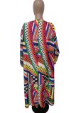 Prendas de abrigo con cuello en O de patchwork con estampado informal multicolor