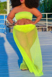 Fluorescent Green Sexy Solid See-through Mesh Swimwears Cover Up