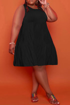 Schwarze, lässige, einfarbige Patchwork-Kleider mit O-Ausschnitt und A-Linie in Übergröße