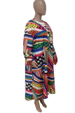 Prendas de abrigo con cuello en O de patchwork con estampado informal multicolor