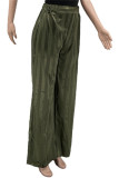 Pantalon taille haute basique à rayures décontracté vert