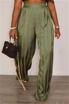 Calças casuais moda verde listrada básica regular cintura alta