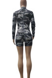 Camouflag Gray Street Camouflage Print Patchwork Half A Turtleneck Skinny Rompers