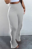 Pantalones de cintura alta regulares con abertura de patchwork casual de moda gris