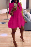 Розовое модное повседневное однотонное платье-рубашка с отложным воротником