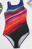 Colour Casual Print Patchwork U Neck Plus Size Swimwear