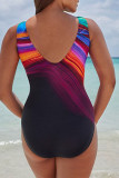 Farbiger, legerer, bedruckter, Patchwork-Badeanzug mit U-Ausschnitt und Übergröße