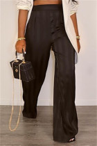 Zwarte mode casual gestreepte basic normale broek met hoge taille