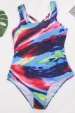 Colour Casual Print Patchwork U Neck Plus Size Swimwear