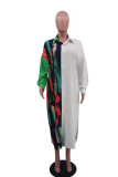 Vestido camisero con cuello vuelto y patchwork con estampado informal multicolor Vestidos