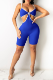Color Blue Sexy Solid Patchwork Spaghetti Strap Skinny Rompers