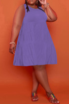Пурпурные повседневные однотонные лоскутные платья с круглым вырезом трапециевидной формы плюс размер платья