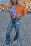 Jaqueta jeans sólida estilo rua laranja (somente jaqueta)