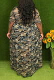 Camouflage Casual Patchwork Tie-dye O Neck Cake Jupe Robes de grande taille