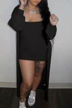 Black Sexy Solid Patchwork Strapless Long Sleeve Two Pieces