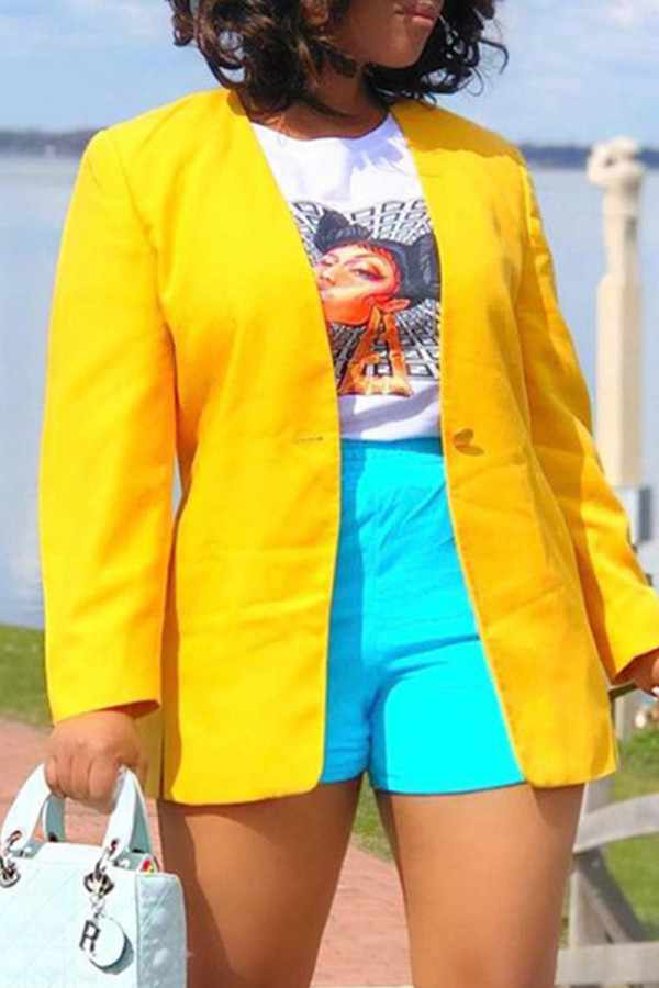 Gele mode casual effen vest bovenkleding