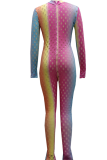 Multicolor Sexy Patchwork Hollowed Out Tie-dye Half A Turtleneck Skinny Jumpsuits