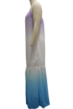 マルチカラーのセクシーな段階的な変化パッチワーク スパゲッティ ストラップ ケーキ スカート ドレス