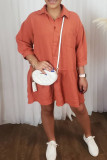 Orange Fashion Casual Solid Basic Umlegekragen Hemdkleid